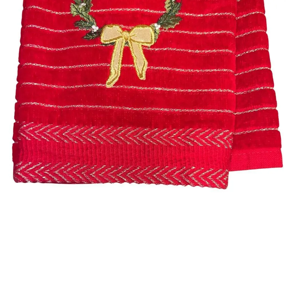 St.Nicholas‎ Square Red With Gold Metallic Stripe Embroidered Hand Towels